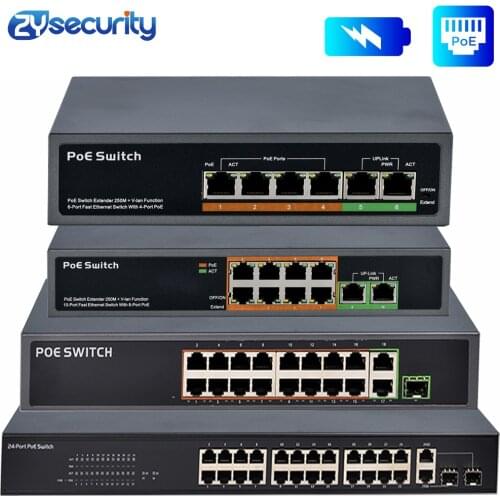 4 8 16 24 Port PoE Switch Gigabit 48V IEEE 802.3 af/at Network Ethernet Wireless AP 250M Power over Ethernet for IP PoE Cameras