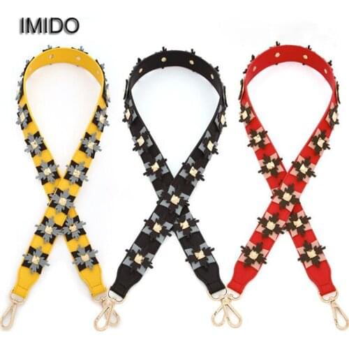 IMIDO 105cm Leather Handbag Belt Bag Strap Wide Shoulder Bag Strap Replacement Flower Accessory Parts Gift bandouliere STP036