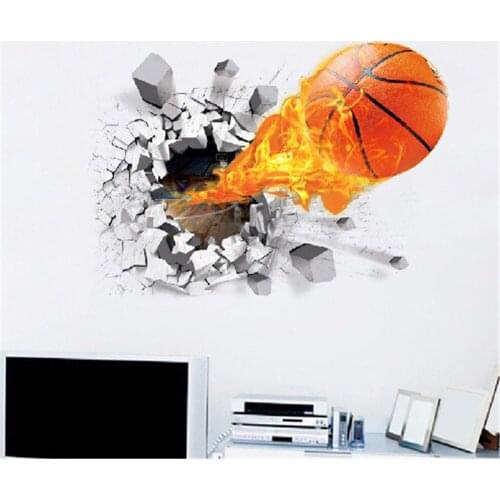 Creative Basketball Fire Through The Wall Decorative Wall Stickers Bedroom Living Room Decor Home Decoration Accessories