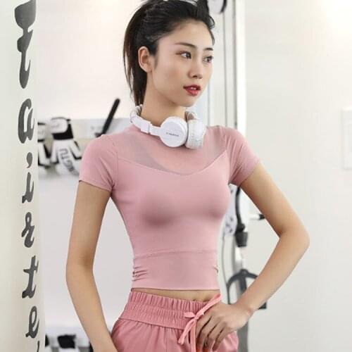 Yoga Crop Top Mesh Open Sports T-shirt Womens Fast Dry Running Fitness Suit Tight Short Sleeve Spring Summer Mujer Camisetas