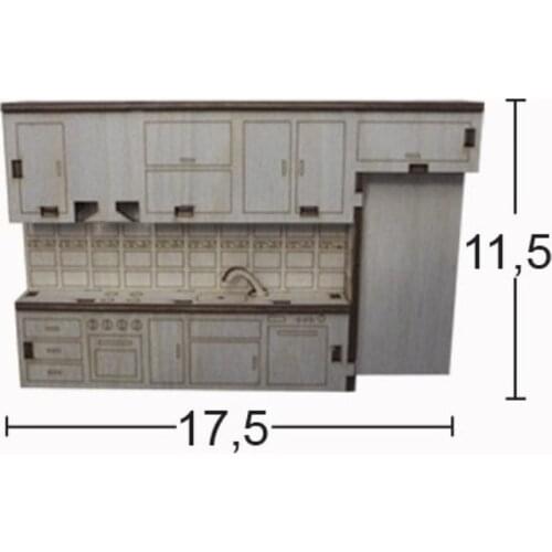 MN61 Miniature Kitchen Set, Raw Wood Miniature