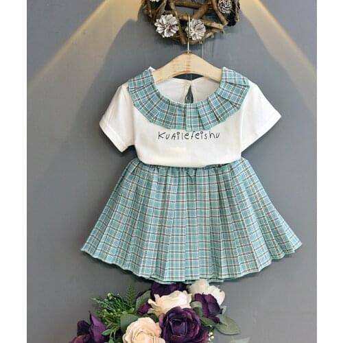 Gooporson Fashion Korean Children Clothes Letter Short Sleeve Top&plaid Skirt Cute Toddler Girls Clothing Set School Outfits