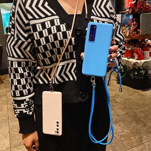 Soft Silicone Phone Case For Huawei P Smart 2021 2020 2019 P40 P30 P20 Lite Candy Color TPU Lanyard For Huawei Mate 30 40 20 Pro