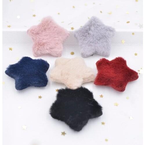 12Pcs Upscale Soft Plush Patches Rabbit Hair Embellishment Star Appliques for Woolen Slippers Decor DIY Hair Clips Headdress S92