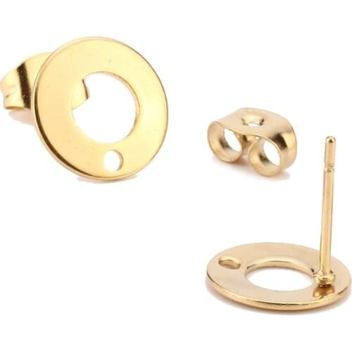 Stainless Steel 10mm Gold Ear Posts with Loops Hollow Round Geometric Stud Earrings Post for Earring Making Findings