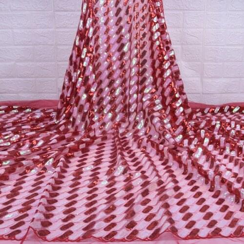 Latest French Laces Fabric 2019 Red Lace Embroidery Lace Fabric Mesh Lace Trim Bridal Lace With Sequins For Nigerian Dress 1739