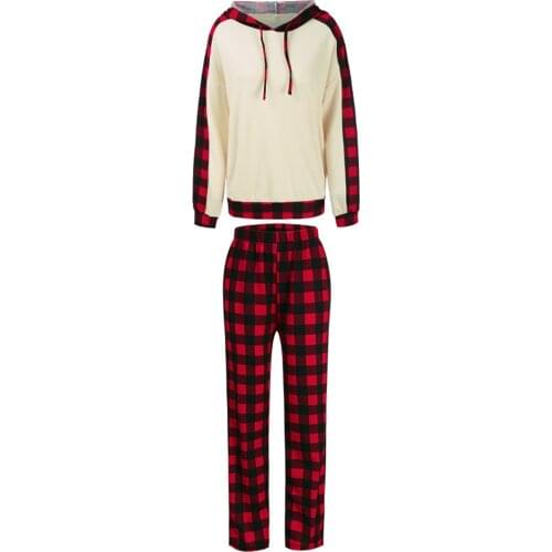 Hirigin Autumn Clothes Women 2 Pieces Suit Set Female Plaid Print Turn-Down Collar Hoodies Long Sleeves And Plush Trousers