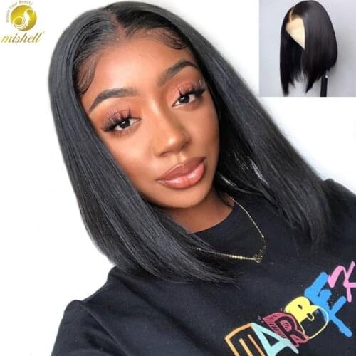 Bob Straight Human Hair Wigs Short Size Pre-Plucked Brazilian Hair Lace Front Wigs for Black Women 150% Denisty Bob Wig