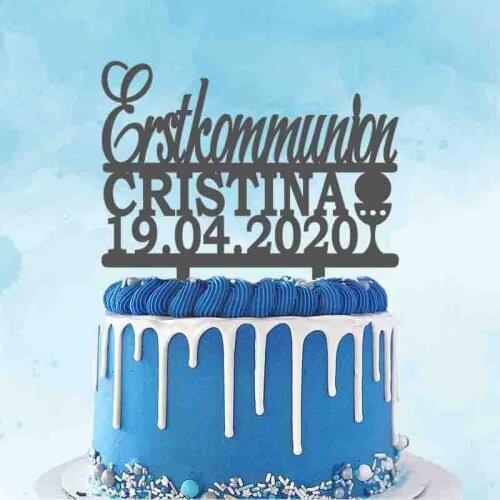 Personalized Communion Party Cake Topper Custom Name Date German Erstkommunion For First Holy Communion Party Decoration Topper