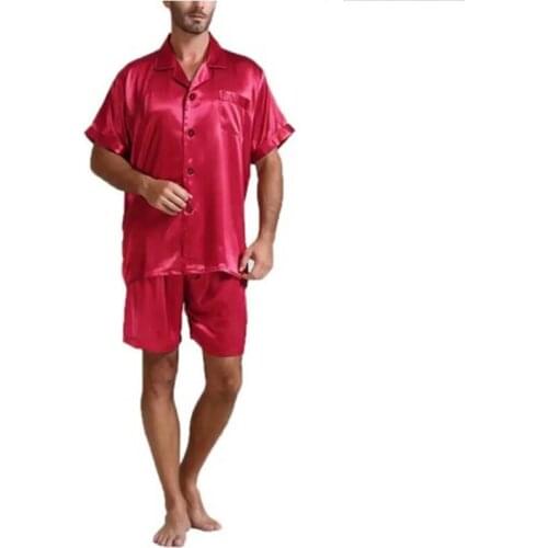 Silk Satin Men Pajamas Set Fashion Sleepwear Short Long Sleeve Shorts Suit Casual 2 Piece Pyjama Spring Autumn Elastic Homewear