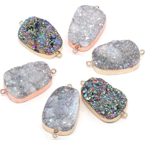 Natural Agates Stone Pendant Connectors Rectangle Druzy Geode Agates Stone Link Charms for Jewelry Making Necklace Bracelet Gift