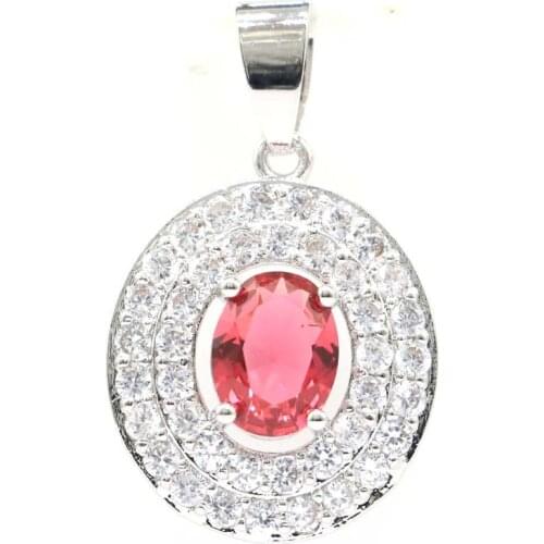 30x18mm Stunning Created Pink Raspberry Rhodolite Garnet Violet Tanzanite CZ Ladies Daily Wear Silver Pendant