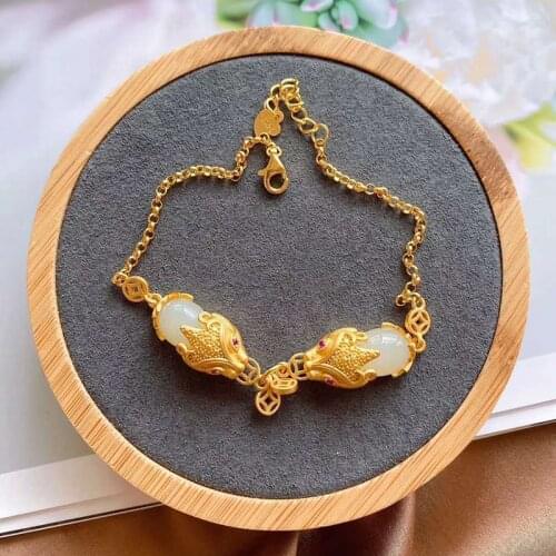 Natural Hetian white chalcedony dragon soul brave bracelet Chinese retro exaggerated domineering design womens brand jewelry