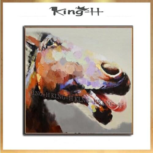 Handmade Modern Abstract Crazy Horse Portrait Painting Green Background Pure Hand-painted Unique Gift Oil Painting on Canvas