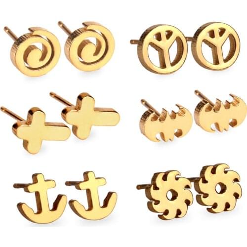 LUXUSTEEL Earrings 2020 Stainless Steel Round Cross Geometry 6pairs/box Earring Sets Anti-allergy Accessories Wholesale