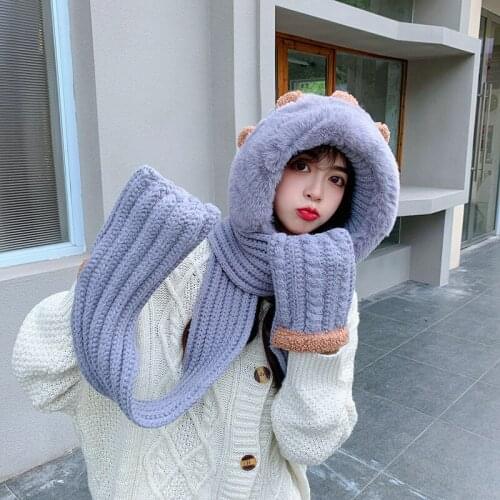2021 new fashion Winter Scarf Cap For Girls Solid Color Hat Warm And Thick And Scarf Anekke For Women Scarves Knitted Scarf Glov