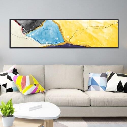 Nordic Modern Paintings Abstract Color Block Canvas Wall Art Yellow Blue Waves Pictures For Living Bedroom Bedside Decor