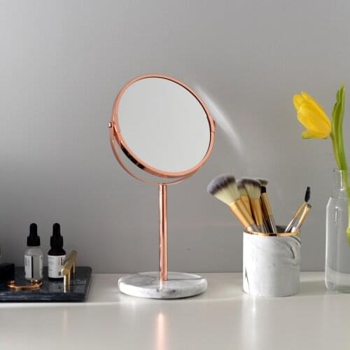 Nordic Home And Desktop Decoration Light luxury Natural Marble Vanity Mirror Metal Makeup Mirror INS Non-wall Mirror For Bedroom