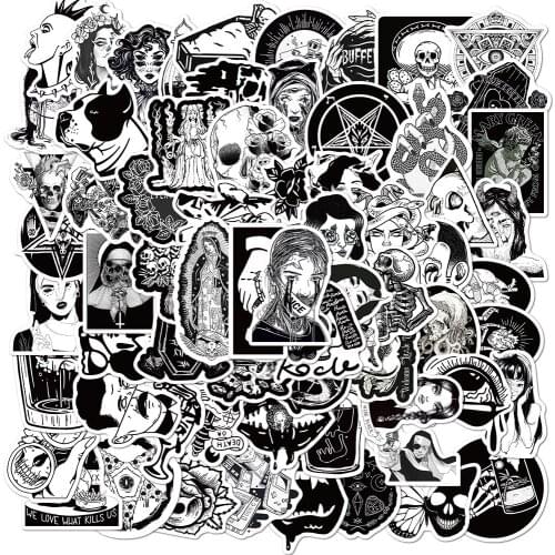 Horror Sticker Black and White Sticker Thriller Sticker 100PCS Graffiti Sticker Mobile Shell Skateboard Suitcase Sticker