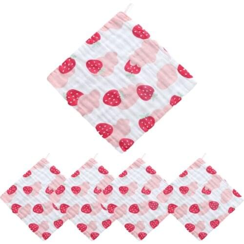 T5EC 5Pcs 6-Layers Muslin Cotton Baby Washcloth Cartoon Animal Fruit Face Towel Wipes
