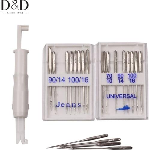 20Pcs Jeans Universal Sewing Machine Needles 70/10 90/14 100/16 & Sewing Needle Threader For Domestic Sewing Machine