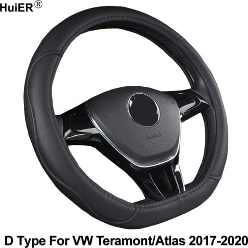D Type Car Steering Wheel Cover PU Leather For VW Volkswagen Teramont Atlas 2017 2018 2019 2020 Braid on Steering-Wheel Auto