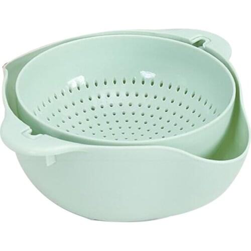 W3JE Kitchen Rotating Basin Drain Double-layer Rotatable Drain Basket with 2 Handle