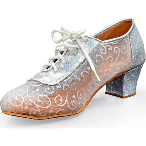 Evkoodance Hot Fashion Ballroom Shoes Women Silver Low Heel Latin Salsa Dance Shoes for Dancing Wedding Party Size US4-US12