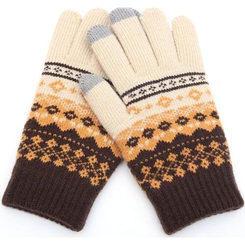Winter Men/Women Warm Jacquard Stretch Knit Gloves Female Print Magic Accessories Wool Full Finger Gloves Thicken Mittens B43