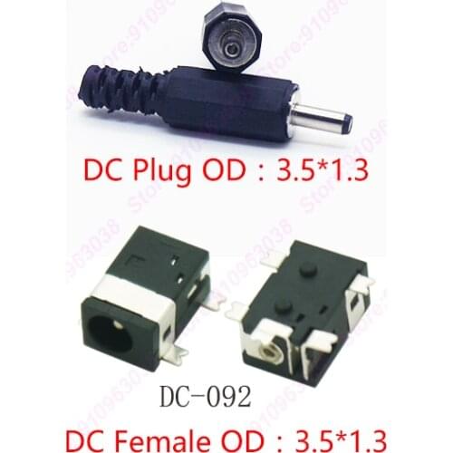 10PCS DC Charging Socket Pin1.3*Plug3.5mm Female And Male DC Power Jack 4Pin SMD PCB Mounting DC-092