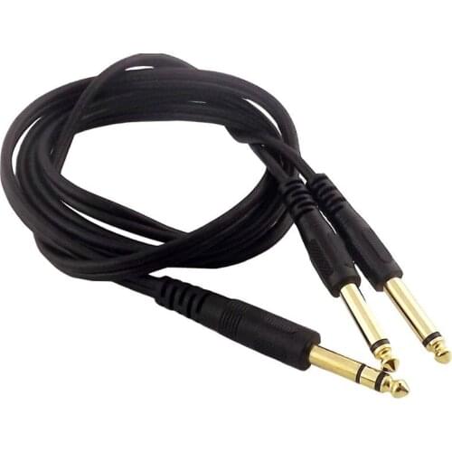 1x 6.35mm Stereo Male to Dual 6.35mm Male Mono Plug Audio Connector Cable Straight Black 5Ft/1.5M