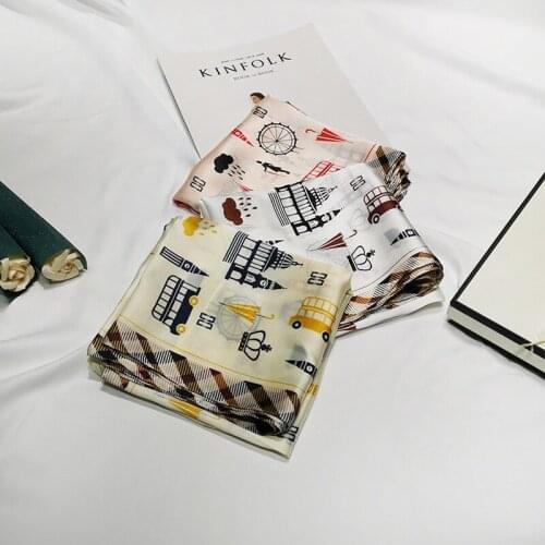 2020 70x70 Iron tower Multipurpose women Silk twill scarf Satin square tie Hairband ladies foulard femme towel bufanda shawl