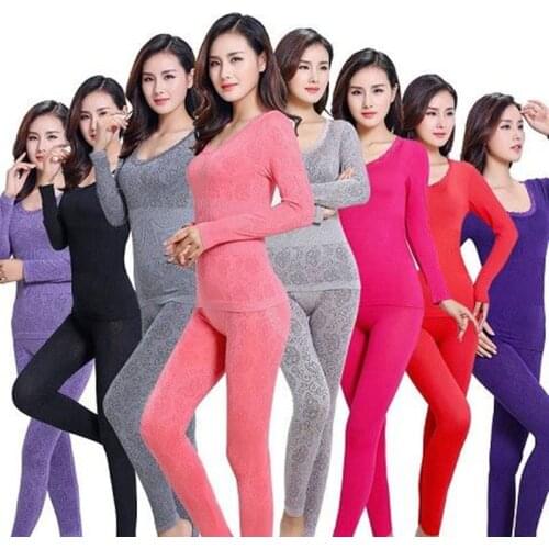 2020 Thermal Underwear Sexy Ladies Clothes Winter Seamless Antibacterial Warm Intimates Print Long Johns Women Shaped Sets