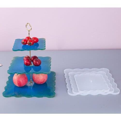3Pcs Square Wave Shape Fruit Tea Tray Holder Ornament Craft Decor Silicone Mold