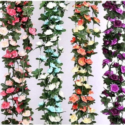 5 Pack 2.7m Fake Rose Vine Flowers Plants Artificial Flower Hanging Rose Ivy Home Hotel Office Wedding Party Garden Art Decor