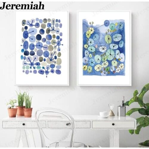 Nordic Abstract Blue Series Canvas Poster Modern Watercolor Circle Picture Print Scandinavian Style Living Room Decoration