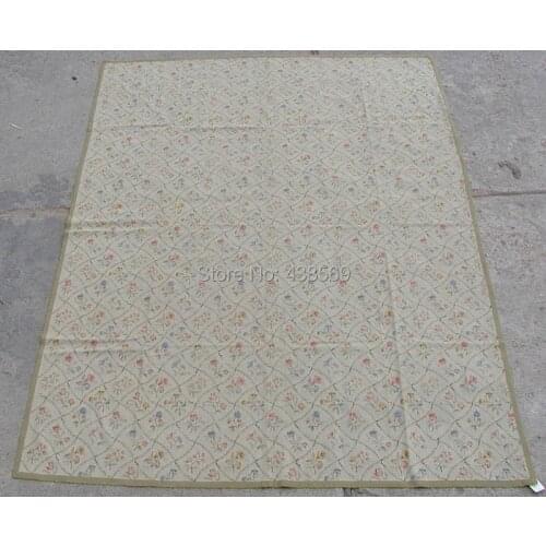 Free shipping 10K 8'X10' New Zealand Woolen Needlepoint Rug, 10K Rice Stitched field &10K Cross Stitched Flowers