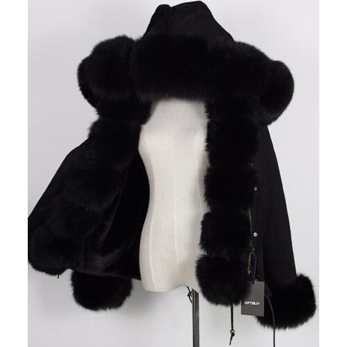 Brand 2020 Natural Real Fox Fur Collar Coat New Short Camouflage Winter Jacket Women Outwear Thick Parkas Hooded Pelliccia