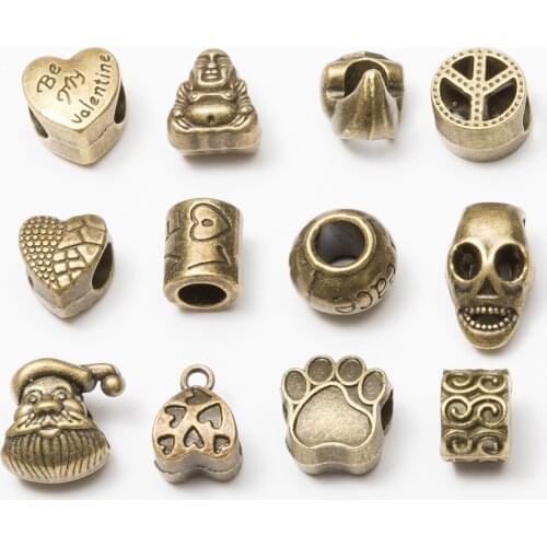 10pcs Bronze Metal Big Hole Tube Spacer Beads for Jewelry Making Heart Skull Charms Bracelet Pendant Bails Clips DIY Handmade