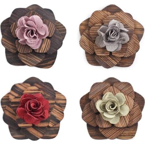 Cloth Art Wooden Brooch Sold Well In Foreign Trade Wooden Wedding Banquet Brooch Brooch for Both Men and Women