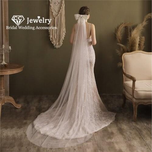 CC Veils for Women Wedding Hair Accessories Bridal Hairwear Butterfly Shape Romantic Headdress Long Veil One Layer Chapel V824