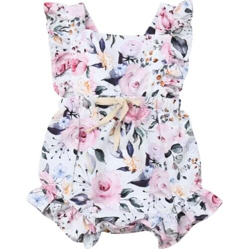 Newborn Baby Girls Flower Backless Romper Bodysuit Outfits Summer Clothes 0-24M Floral Ruffle Romper Bodysuit Summer