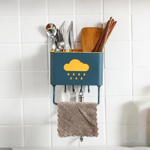 Kitchen Storage Holder Drain Cage Wall-Mounted Chopsticks Drying Rack Knife Stand Towel Holder Cutlery Tableware Storage Box