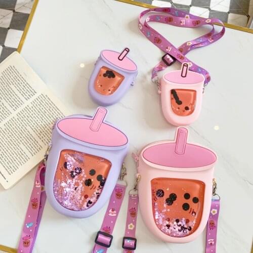 Cute Milk Tea Quicksand Diagonal Silicone Shoulder Bags Fashion Large Capacity Chain Crossbody Messenger Bags Women Handbags