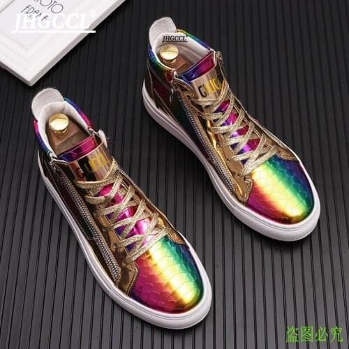 Italian Brand gold shiny Designer Shoes NEW Men High Quality Hip Hop Mens Shoes Casual Luxury Famous Leather Tops business Dress