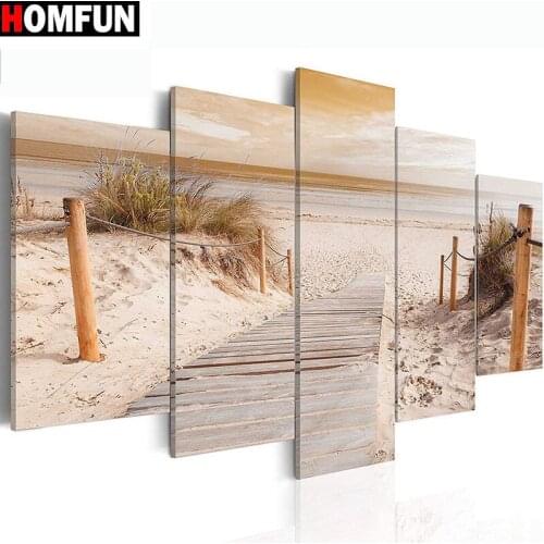HOMFUN 5pcs Full Square/Round Drill 5D DIY Diamond Painting "Coastal" Multi-picture Combination Embroidery 5D Decor A14794