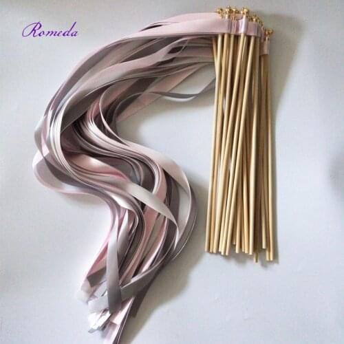 New arrived 3 ribbon pink grey white Wedding ribbon Wands stick with gold Bells Streamers Birthday Party