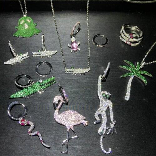 925 sterling silver Cute Animal Necklace, Turtle Coconut Bracelet Flamingo Crocodile High-end Ear Stud Luxury Brand Design