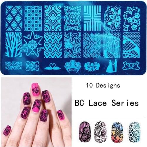 Wholesale 1pcs New Black Flower Lace Nail Stamping Plates Stainless Steel Nail Art Stamp Template Manicure Nail Tools BC01-10 10