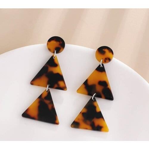 Simple Geometric Double Triangle Dangle Earrings Acetate Plate Color Leopard Pattern Earrings for Women Girls Daily Jewelry